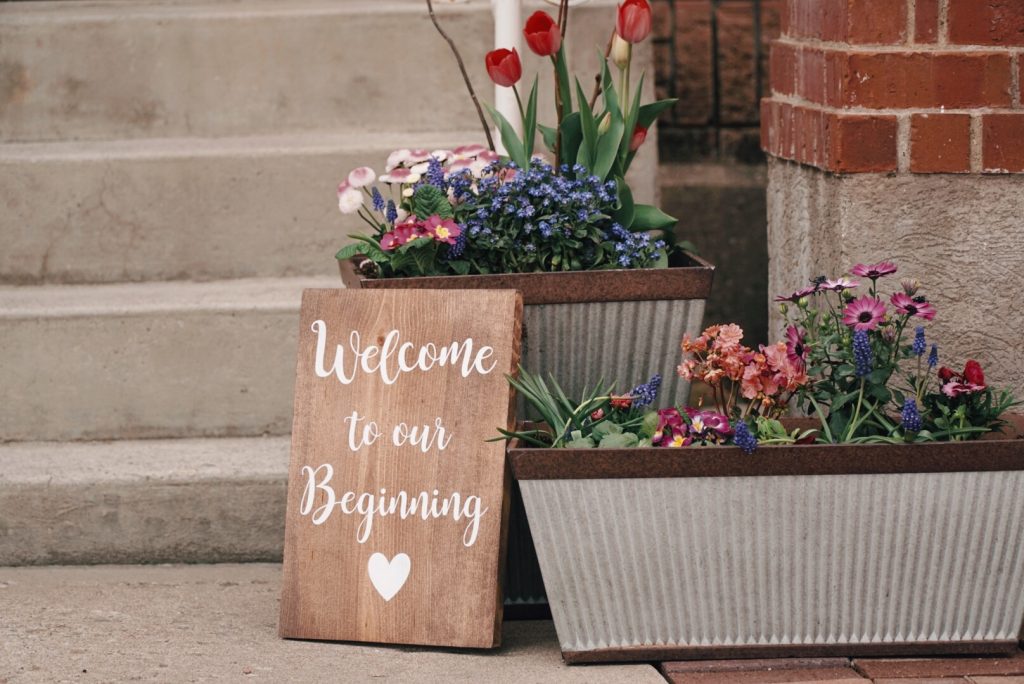 Flowers on the front steps of the Hearthside