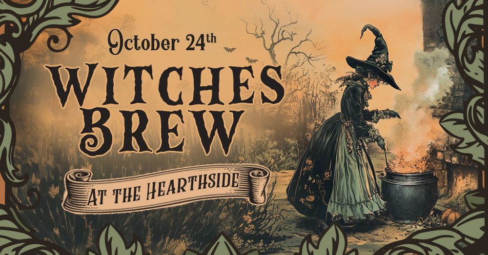 vintage witch and cauldron with the logo Witches Brew October 24